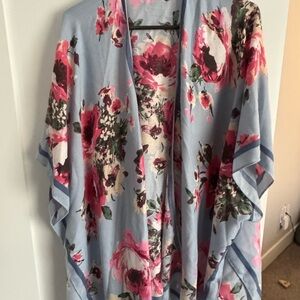 Nine West Floral Women's Poncho - Blue and Pink